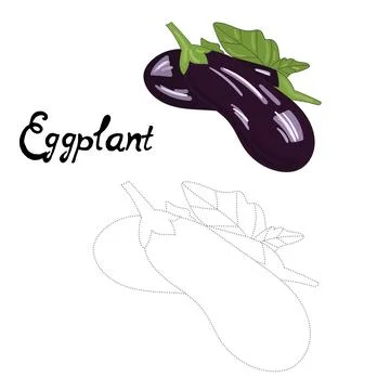 Educational game connect dots draw eggplant vector Stock Illustration