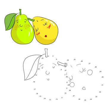 Educational game connect dots draw pear vector Stock Illustration