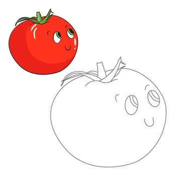 Educational game connect dots draw tomato vector Stock Illustration