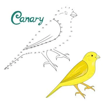 Educational game connect dots to draw canary bird Illustrazione stock