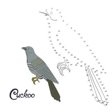 Educational game connect dots to draw cuckoo bird Stock Illustration