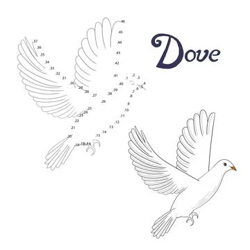 Educational game connect dots to draw dove bird Stock Illustration