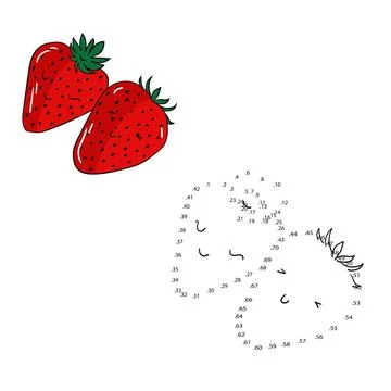 Educational game connect dots draw strawberry Stock Illustration