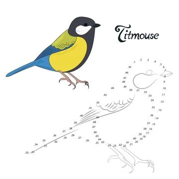 Educational game connect the dots to draw bird Stock Illustration