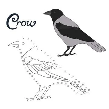 Educational game connect dots to draw crow bird Stock Illustration