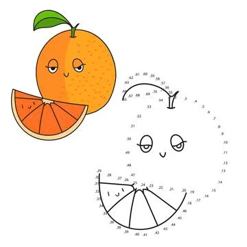 Educational game connect dots draw orange vector Stock Illustration