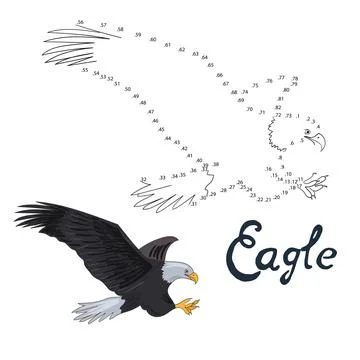 Educational game connect dots to draw eagle bird Stock Illustration
