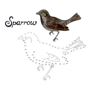 Educational game connect dots to draw sparrow bird Illustrazione stock