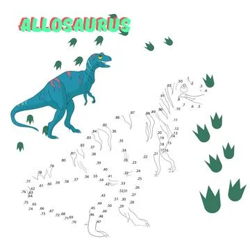 Educational game connect the dots to draw dinosaur Stock Illustration
