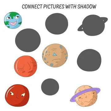 Educational game connect pictures with shadow Stock Illustration
