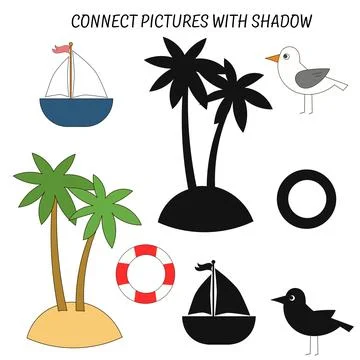 Educational game connect with shadows Stock Illustration
