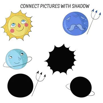 Educational game connect with shadows vector Stock Illustration