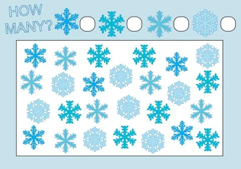 Educational game for kids. Count how many snowflakes. Vector illustration. Stock Illustration
