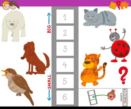 Educational game with large and small animal characters Cartoon Illustrati... Stock Photos