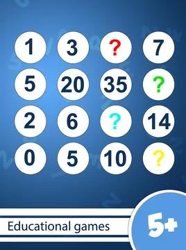 Educational games for kids, logic. Chart with numbers and missing elements, i Stock Illustration