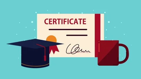 Educational graduation certificate diploma cap and mug icon animation for o.. Stock Footage 339258853