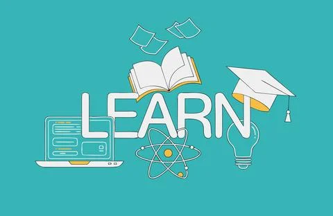 Educational icons and learn concept on green background with text Иллюстрация