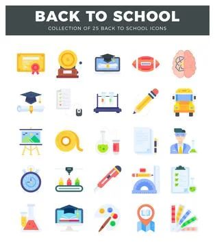 Educational icons for back to school. science. sports. and art. Stock Illustration