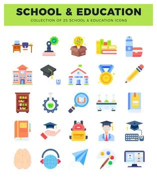 Educational icons collection with classroom. learning. and science symbols. Stock Illustration