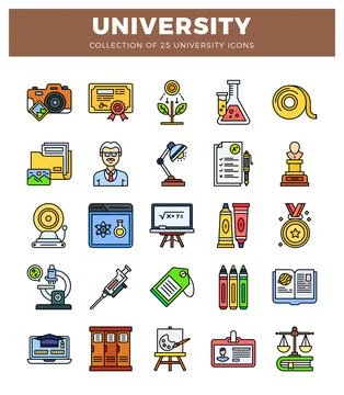 Educational icons collection featuring university symbols and learning tools Stock Illustration