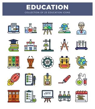 Educational icons with flat design elements. science. and learning symbols. イラスト素材