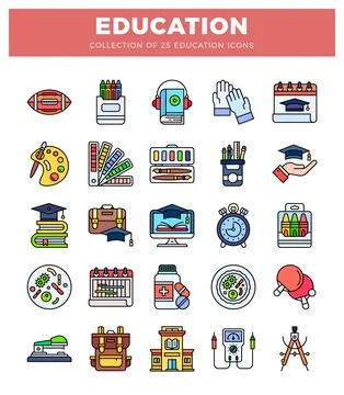 Educational icons for learning and growth. Education icons with school supp.. Illustrazione stock