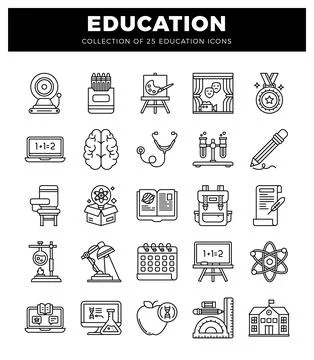 Educational icons for online learning and school. flat design. simple linewor Illustrazione stock