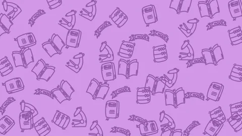 Educational icons on purple background pattern Stock Footage 334183982