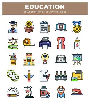 Educational icons with school and science symbols on a white background. Stock Illustration