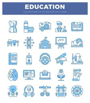 Educational icons on a white background. representing learning and school-r.. Illustrazione stock