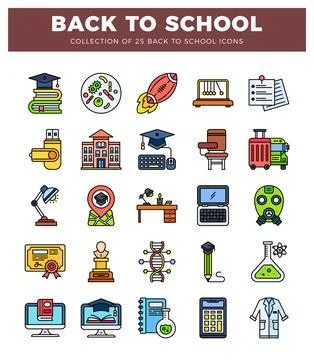 Educational icons on a white background. representing learning and school. .. Ilustración de archivo
