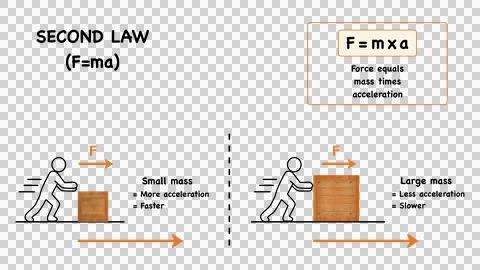 Educational infographics explaining Newton second law of motion Stock Illustration
