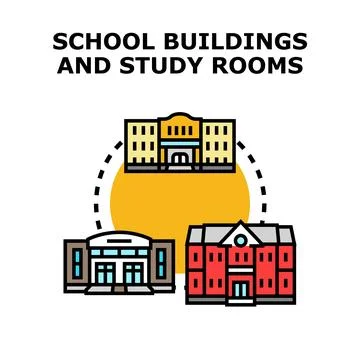 Educational institution buildings and study rooms Ilustración de archivo