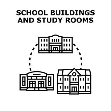 Educational institution buildings and study rooms Ilustración de archivo
