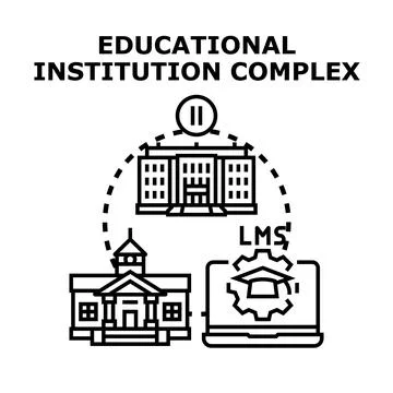 Educational institution complex with online learning platform Stock Illustration