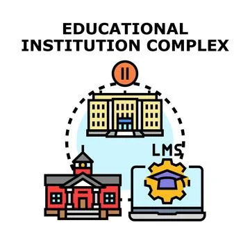 Educational institution complex with online learning platform Stockillustratie