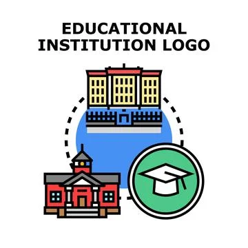 Educational institution logo featuring buildings and graduation cap Stock Illustration