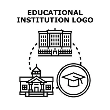 Educational institution logo featuring buildings and graduation cap Stock Illustration