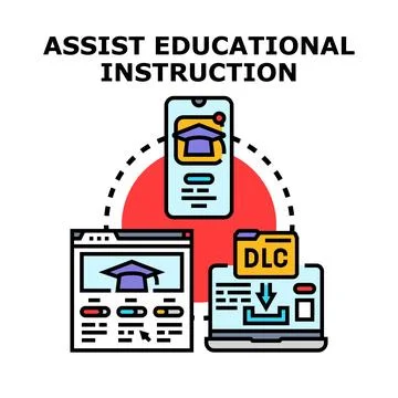 Educational instruction assisting via online digital learning technology Illustrazione stock