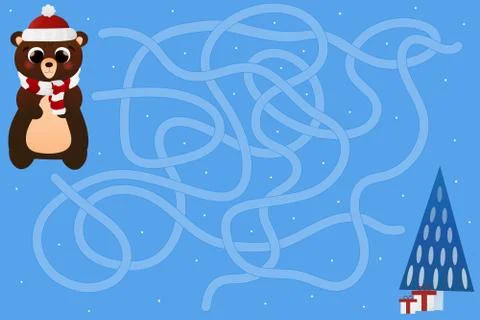 Educational labyrinth game for children, help bear character to find way to Stock Illustration