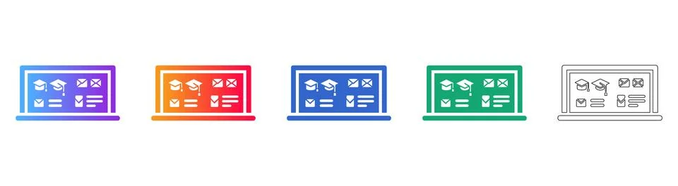 Educational Laptop Interface Icon Set Illustrazione stock