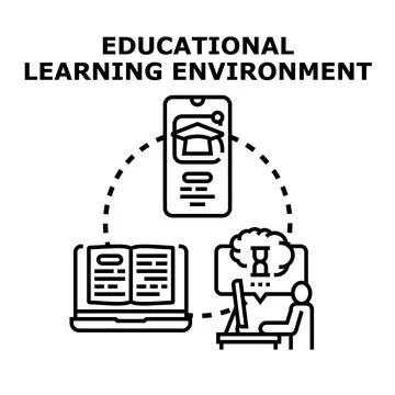 Educational learning environment with online distance study Stock Illustration