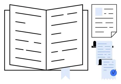Educational Literature with Documents and Checklists in Minimalist Design Stock Illustration