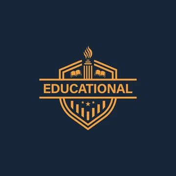 Educational logo design with book, shield, and fire torch. Stock Illustration