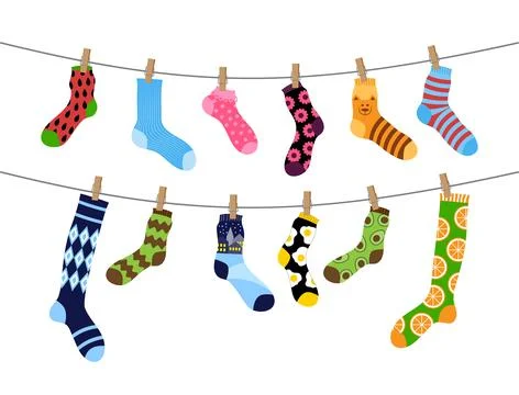 Educational match game, sock lines. Rope activity, laundry symbol, children c Stock Illustration