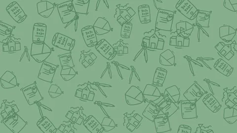Educational Math Doodle Pattern 2025 on Green Background Stock Footage 344909884