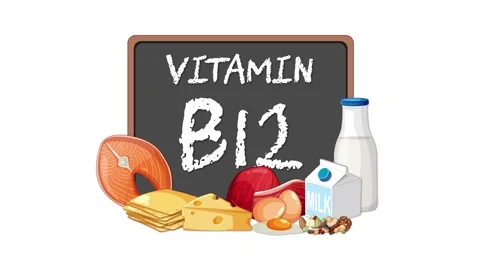 Educational motion graphics of vitamin b12 food sources on chalkboard backg.. Stock-Footage 333466736