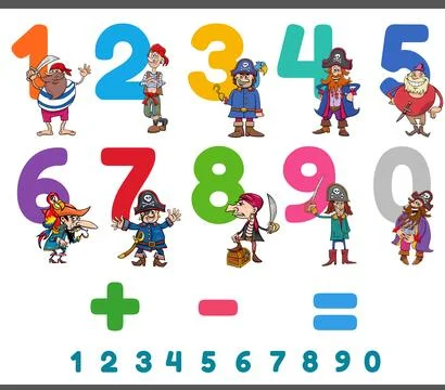 Educational numbers set with funny pirate characters Stock Illustration