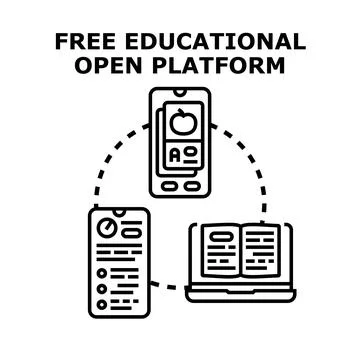 Educational open platform connecting online learning devices Illustrazione stock