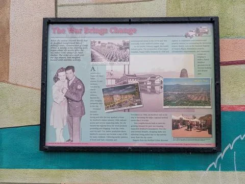Educational outdoor sign explaining “War Bringing Change,” Stock Photos